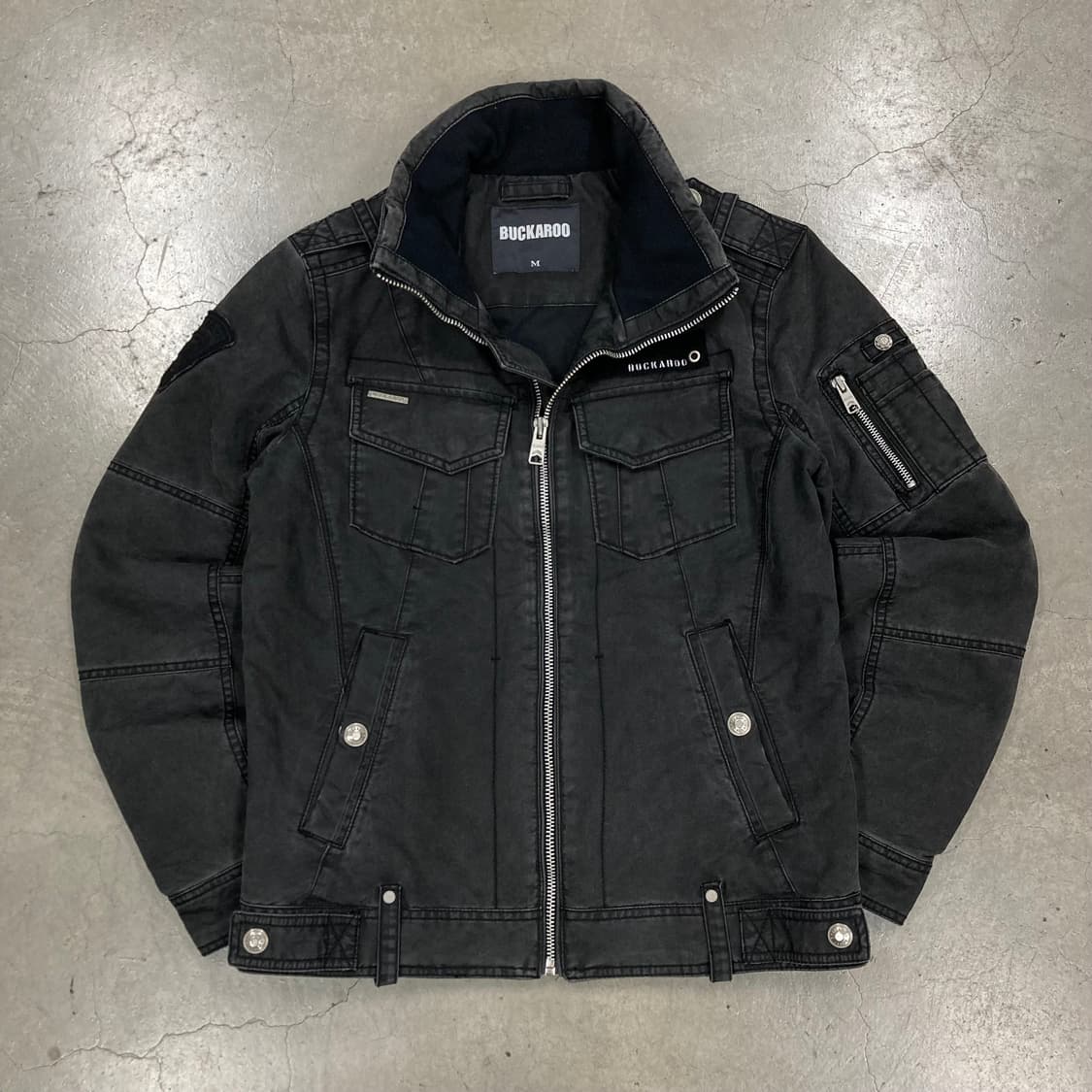 버커루 차콜 컬러 워시드 바이커 데님 자켓 상품이미지1