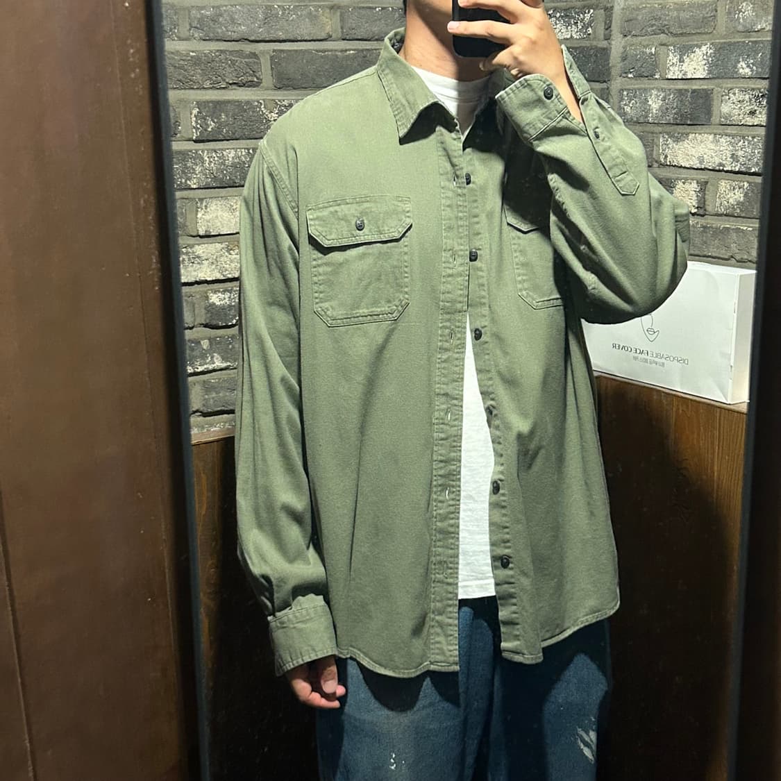 XL) Wrangler 랭글러 투포켓 워크웨어 코튼 셔츠 올리브 상품이미지7