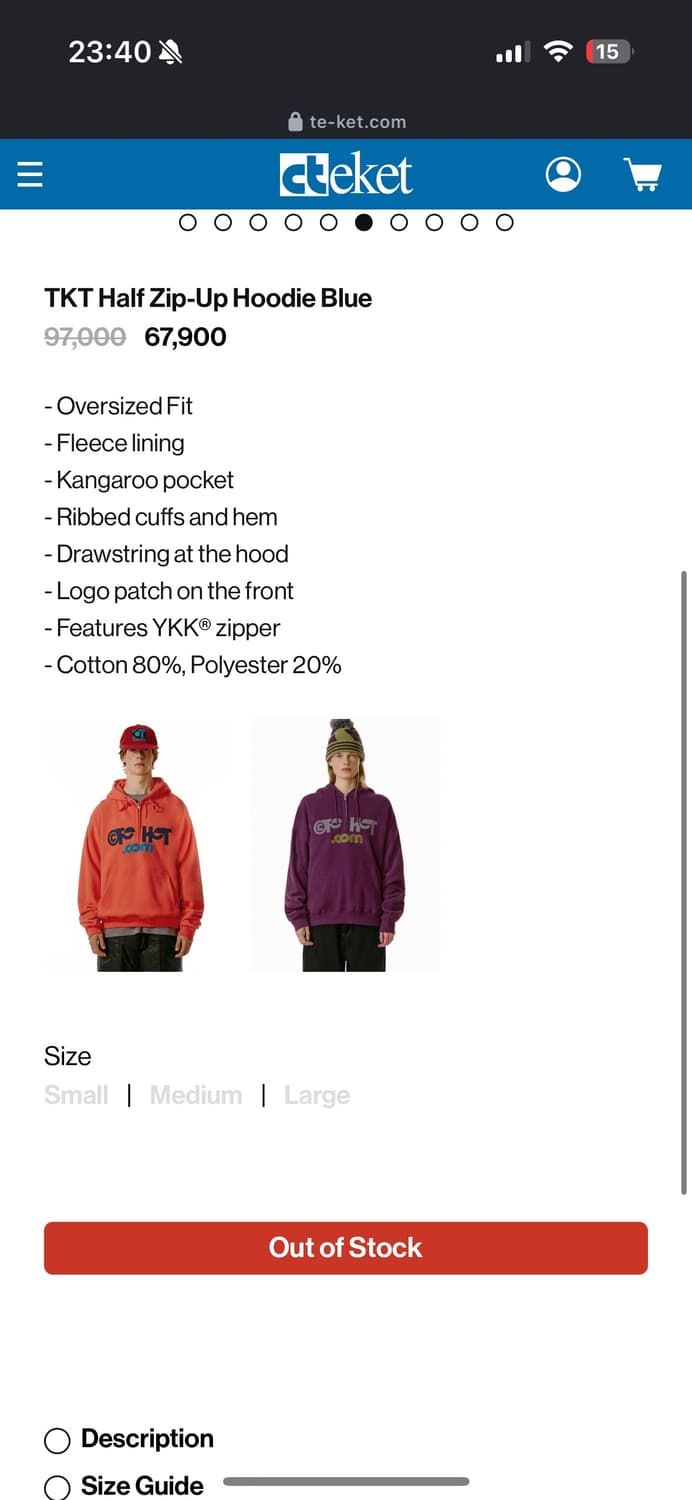 teket half zip-up hoodie, blue M 상품이미지3