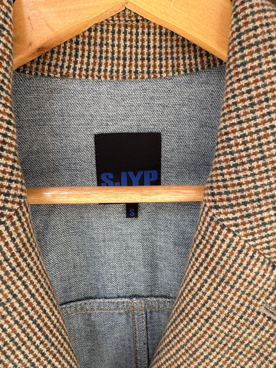 SJYP 에스제이와이피 울혼방 체크 헤링본 데님 포인트 오버핏 자켓 S 상품이미지6