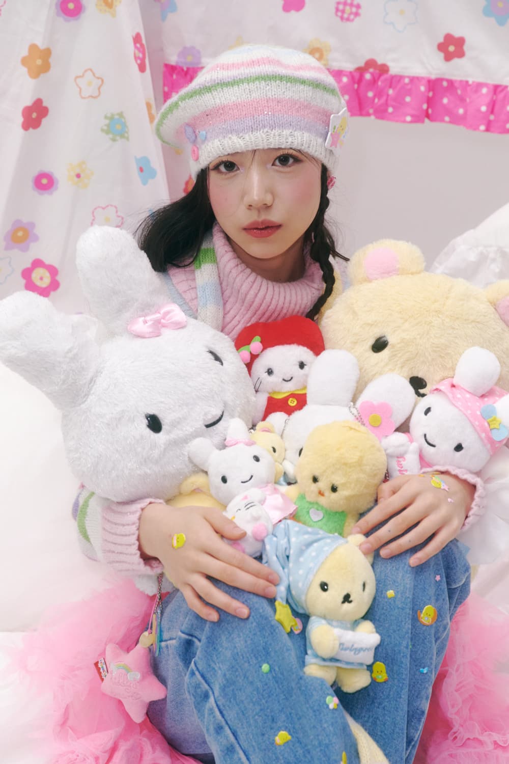 스윙셋 스트라이프 버튼 니트 베레모 (파스텔) 상품이미지5