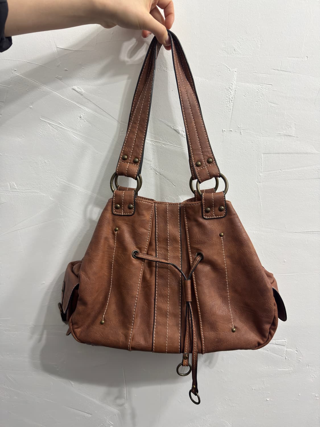 brown leather fringe pocketbag 상품이미지2