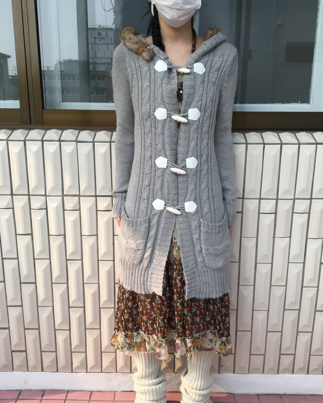 Fur trimming hood duffle button knit car 상품이미지8