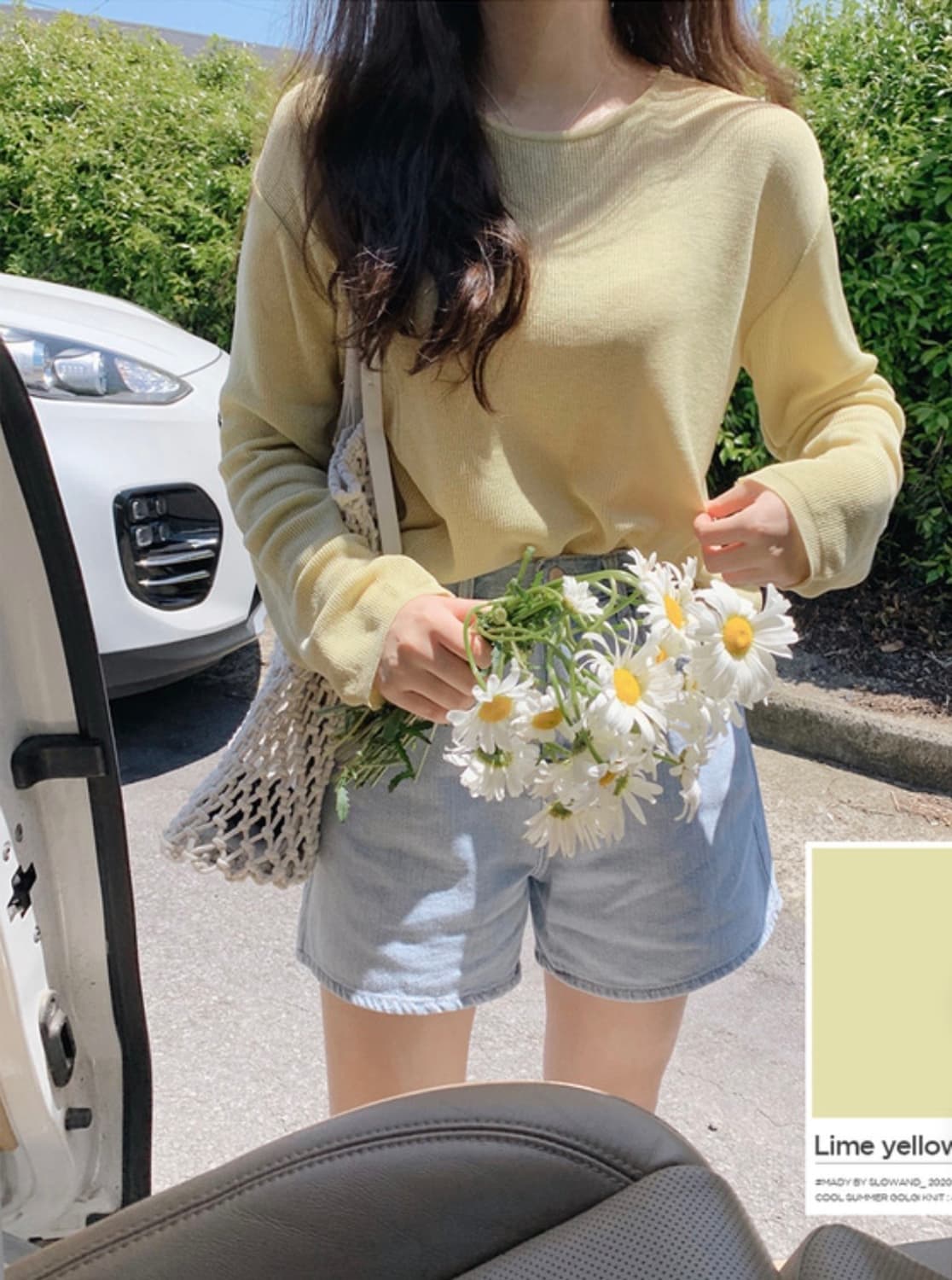 (미개봉, 새상품) 슬로우앤드 made. 여리핏 썸머 골지니트 라임옐로우 상품이미지3