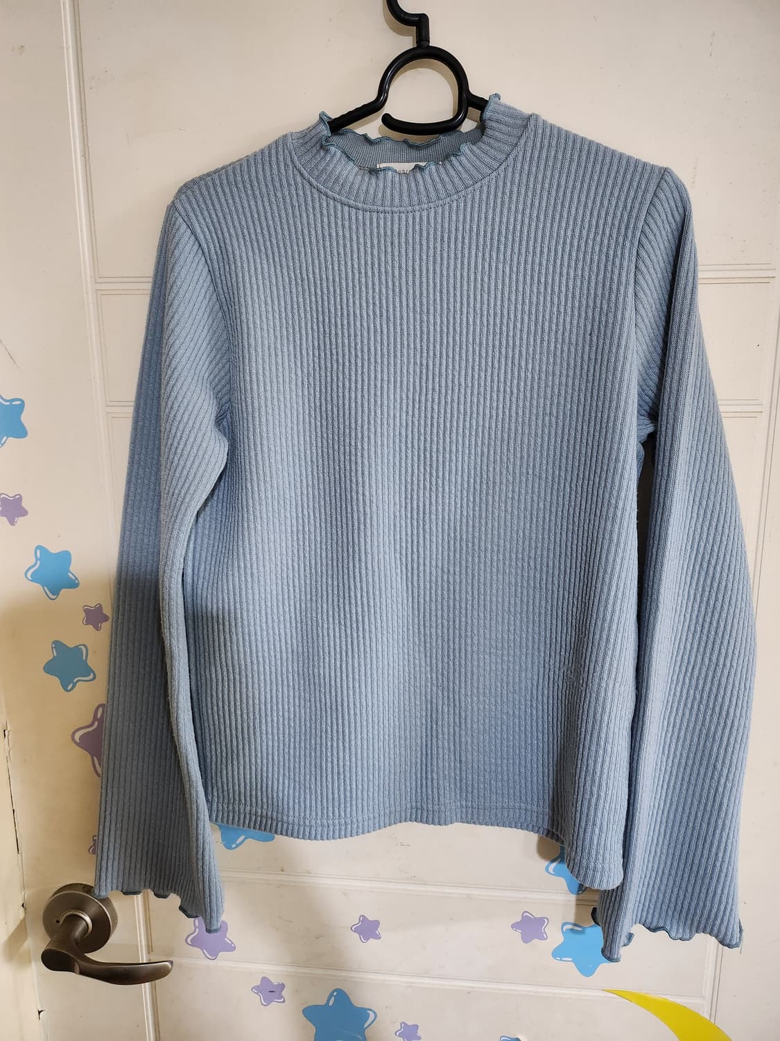 하늘색 레이스 골지 니트 상품이미지1