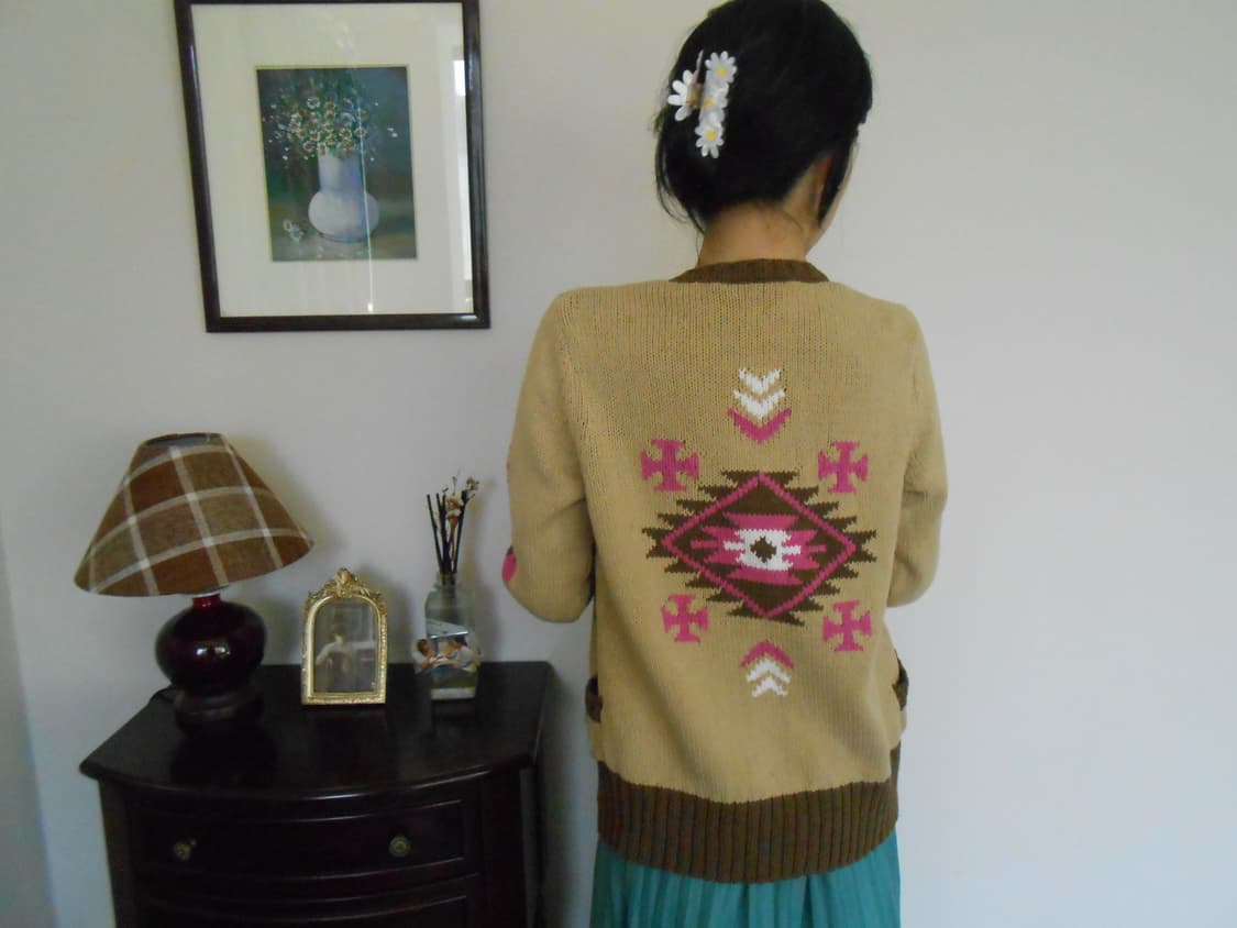 핑크 패턴 니트 집업 상품이미지3