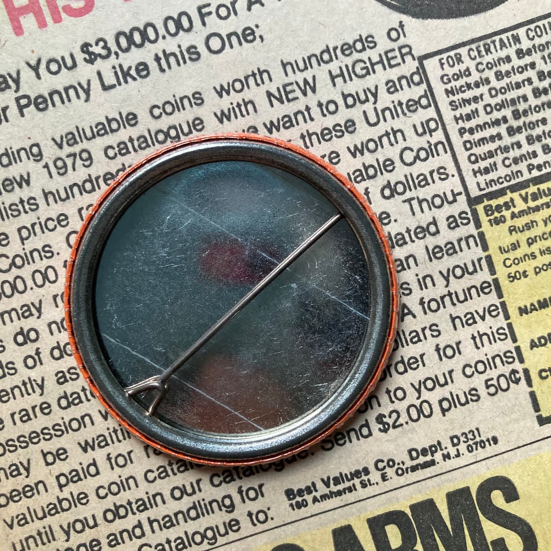 빈티지 college 텍스트 프린팅 오렌지 핀 버튼 뱃지 브로치 악세사리 상품이미지2