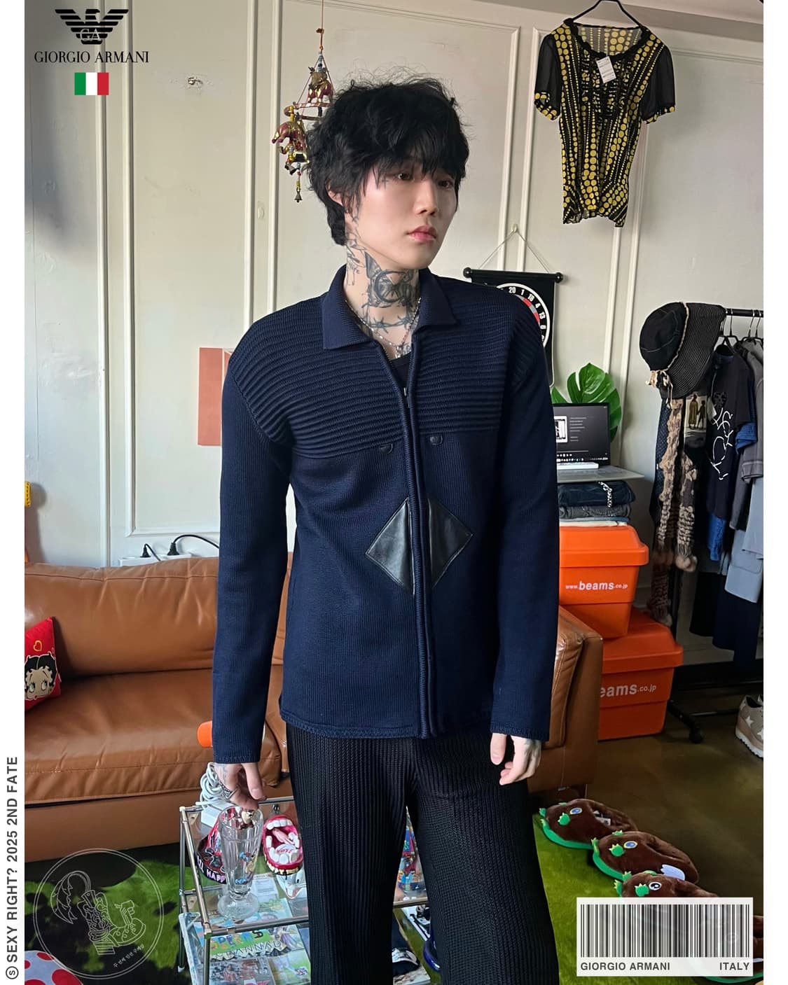 Emporio Armani Leather Patch Knit Zip-Up 상품이미지1