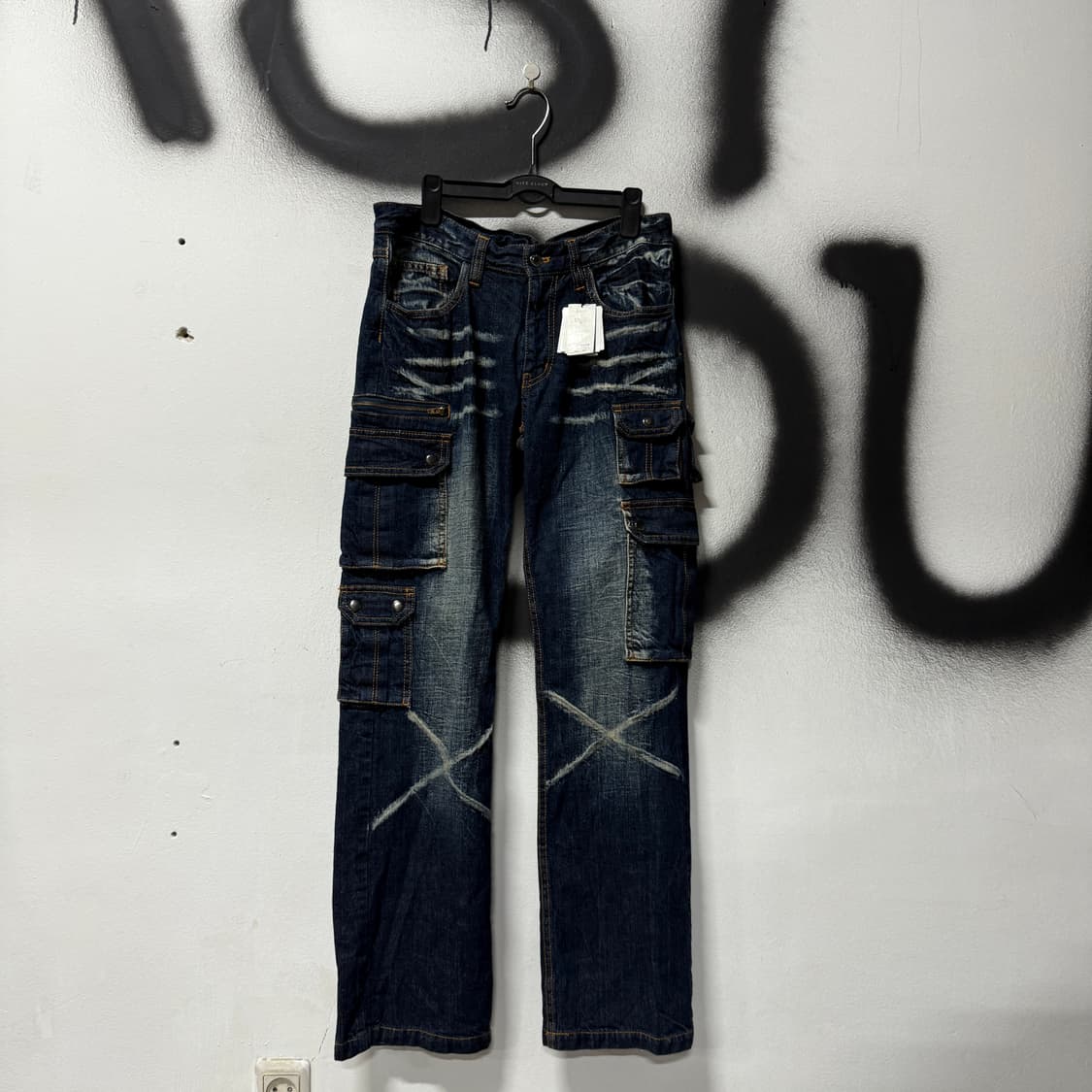 VTG 빈티지 멀티 포켓 더티 워싱 락 펑크 카고 데님 팬츠 상품이미지1