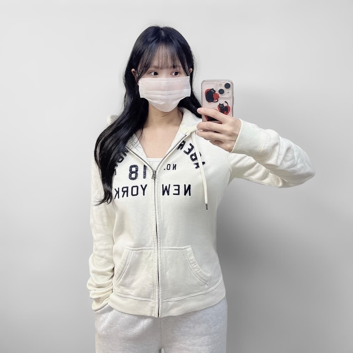 아베크롬비 아치 로고 후드집업 화이트 상품이미지1