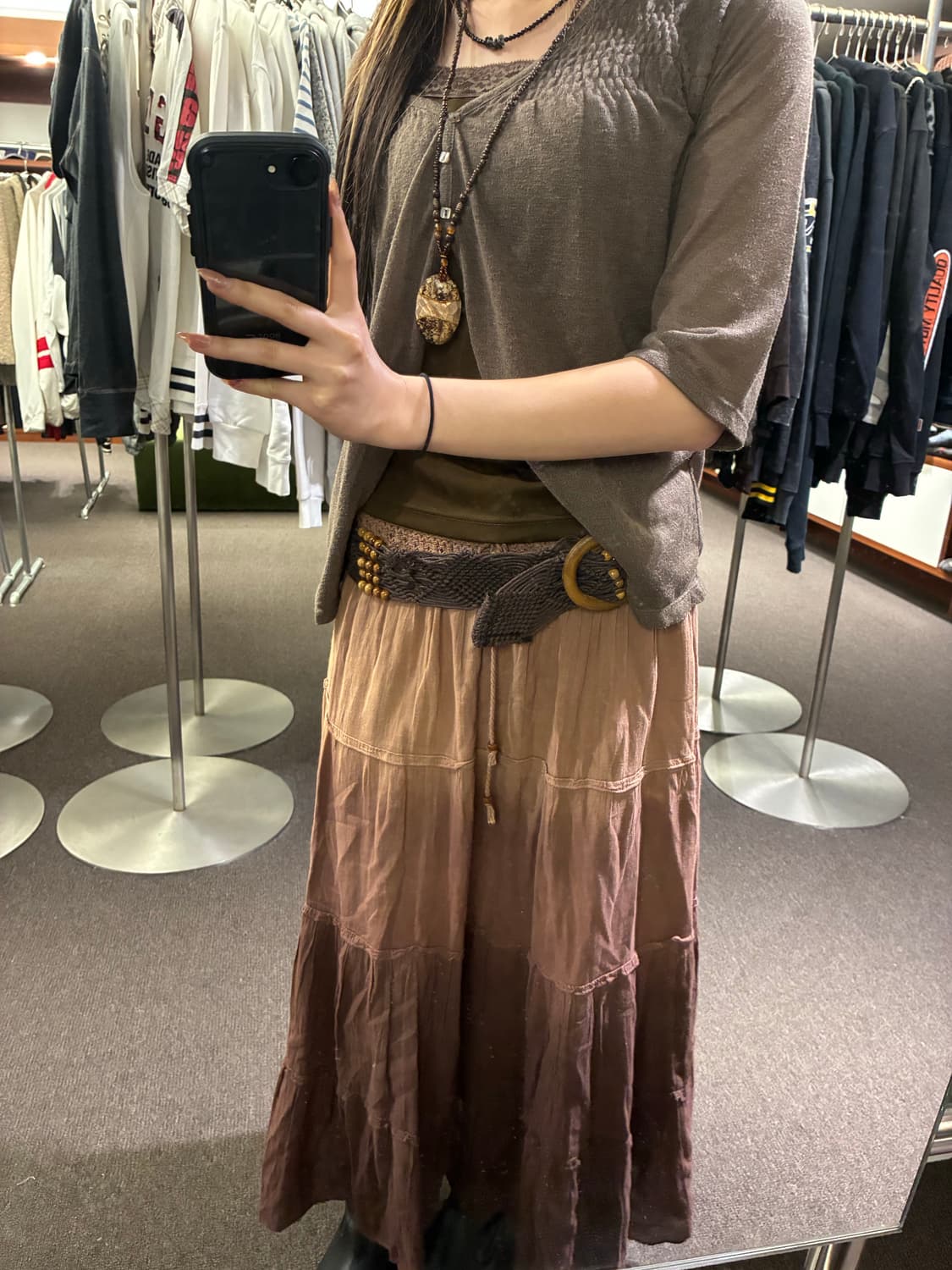 S)Japanese vintage 여성 레이스 디테일 브라운 나시 상품이미지7