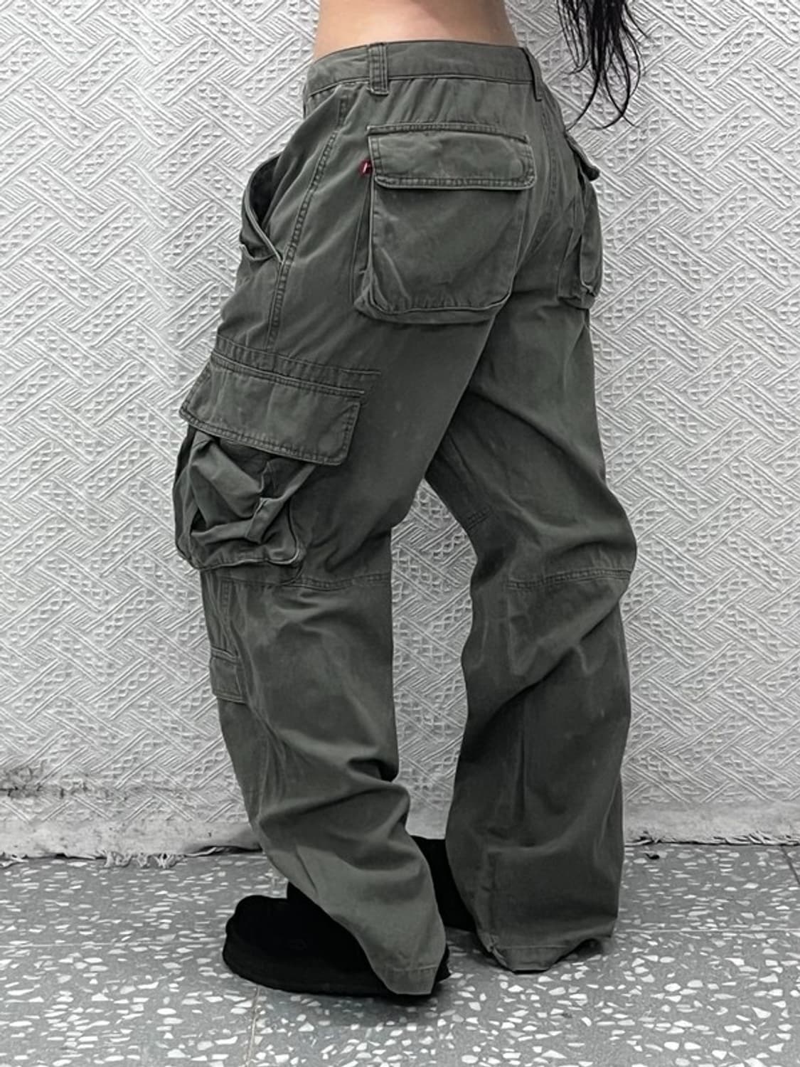 빈티지 스트릿 힙합 멀티포켓 올리브카키 카고팬츠 32인치 C09721 상품이미지2