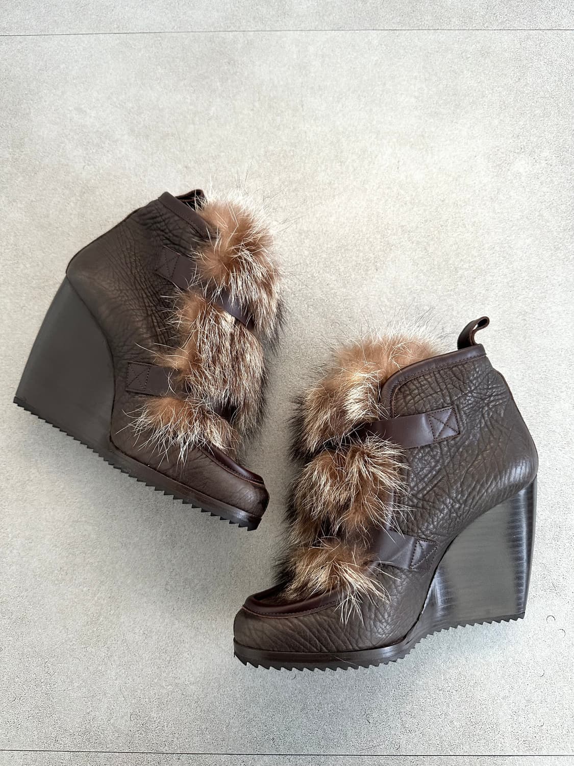 피에르하디 아카이브 브라운 퍼 레더 웨지부츠 상품이미지2