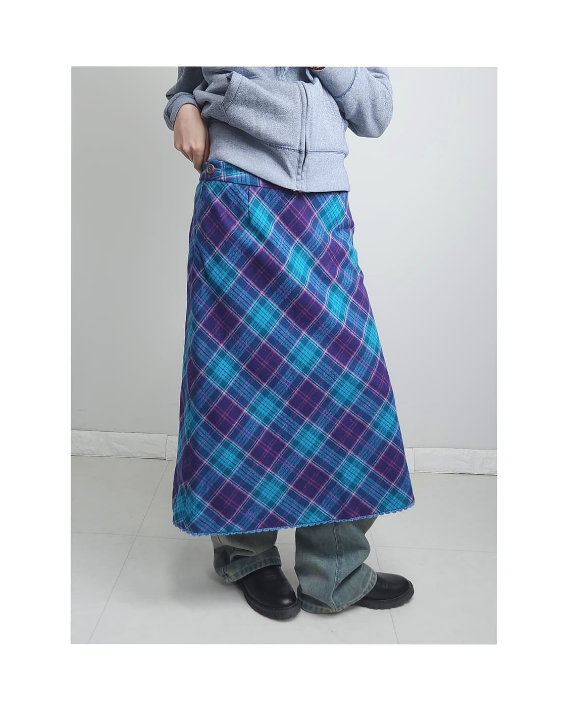 체크 롱 스커트 상품이미지1