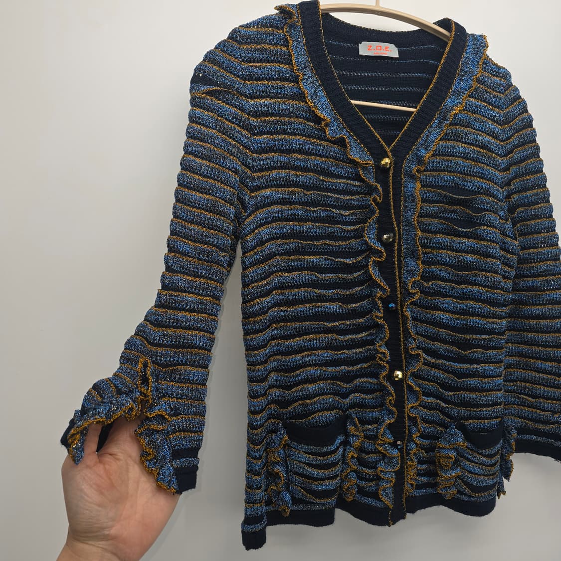 이태리 수입 Z.O.E 프릴 니트 가디건 블루 상품이미지4