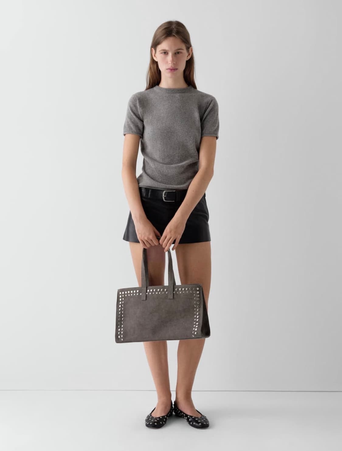 F/ 기마구아스 스터드 미디 쇼퍼백 그레이 상품이미지3