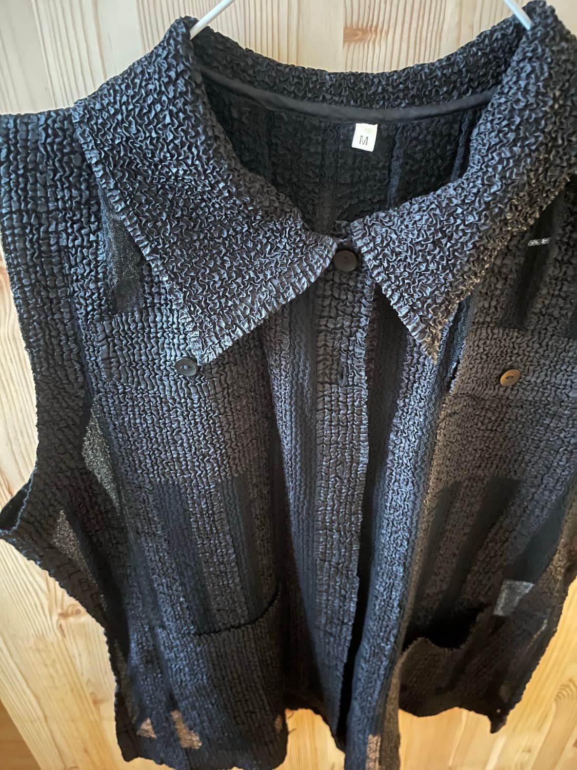 빈티지 스트라이프 시스루 버튼 나시 슬리브리스 상품이미지3