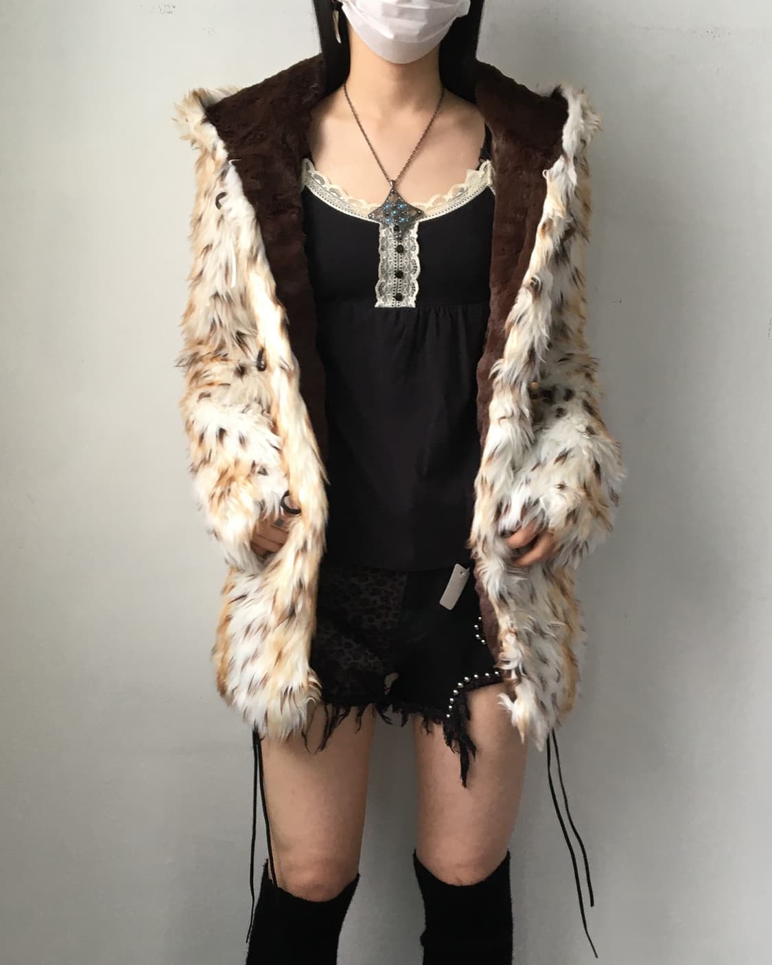 Animal pattern fake fur duffle button co 상품이미지6