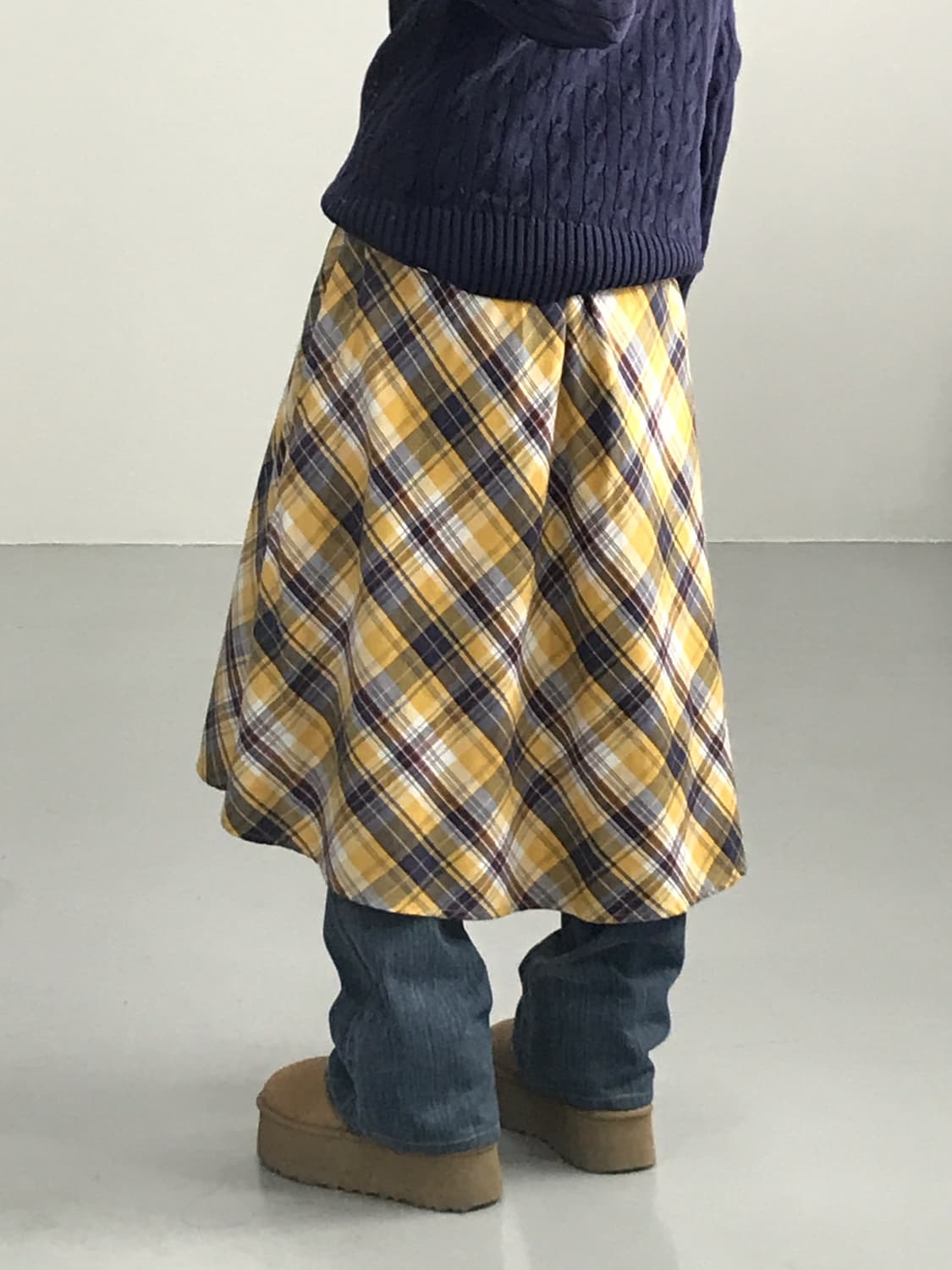Gu Cotton Checked Midi Skirts 상품이미지2