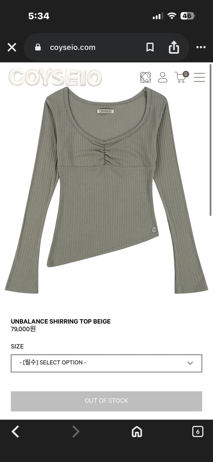 코이세이오 언발란스 셔링 탑 베이지 상품이미지1