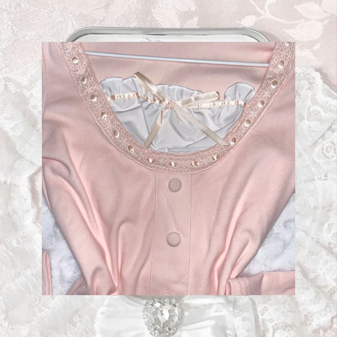 히메갸루 레이스 프릴 리본 핑크 로걀탑 상품이미지2