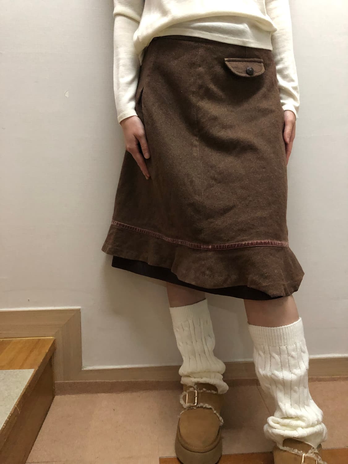 빈티지 브라운 울 포켓 미디 스커트 상품이미지5