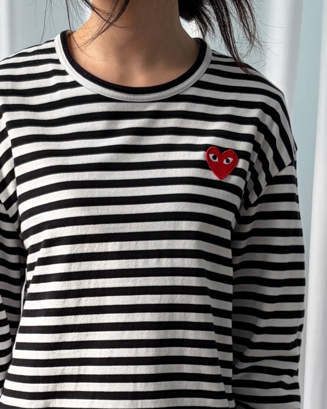 [XL]꼼데가르송 레드 하트 와펜 스트라이프 롱 슬리브 상품이미지3