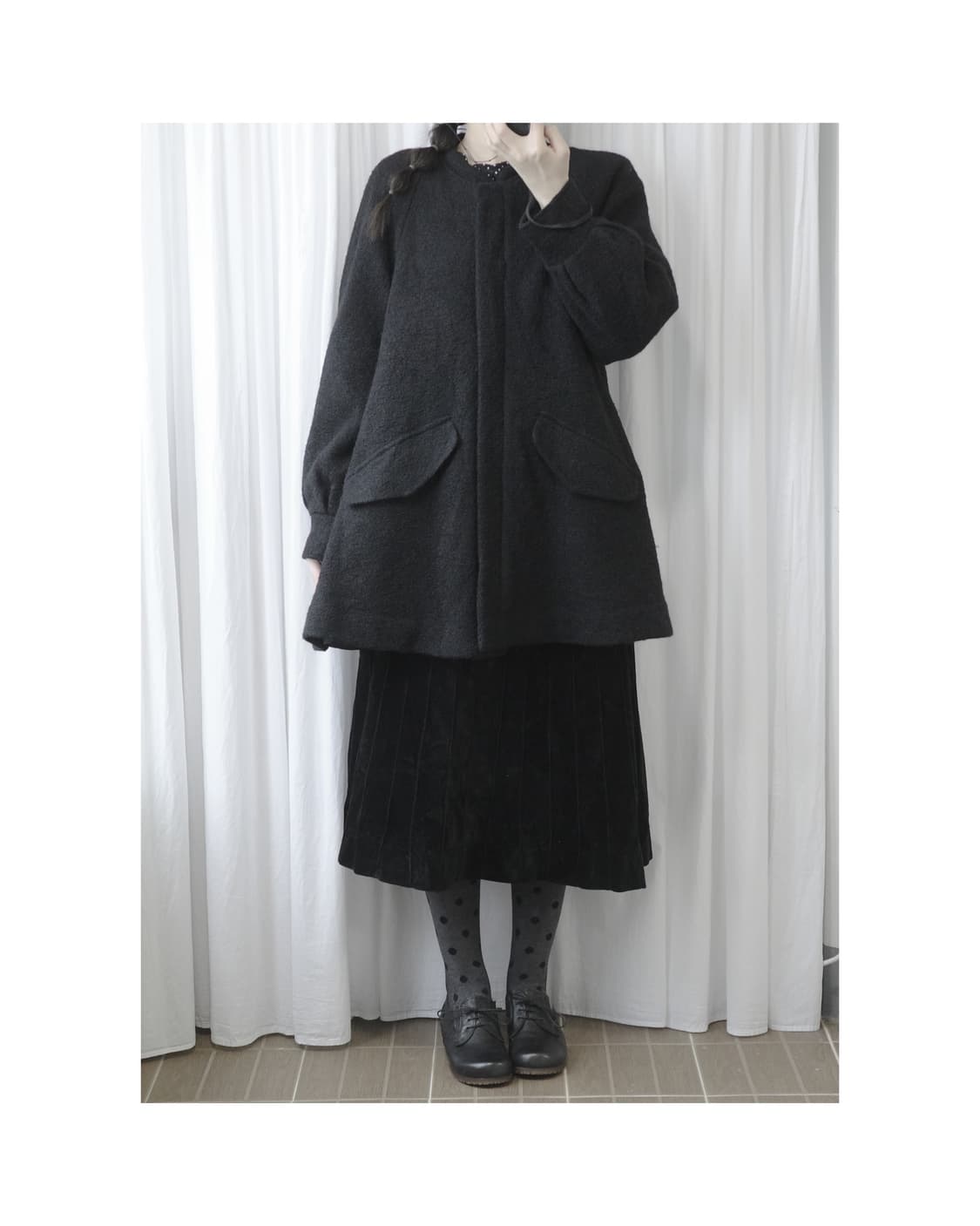 Black Bouclé Collarless Coat 상품이미지1