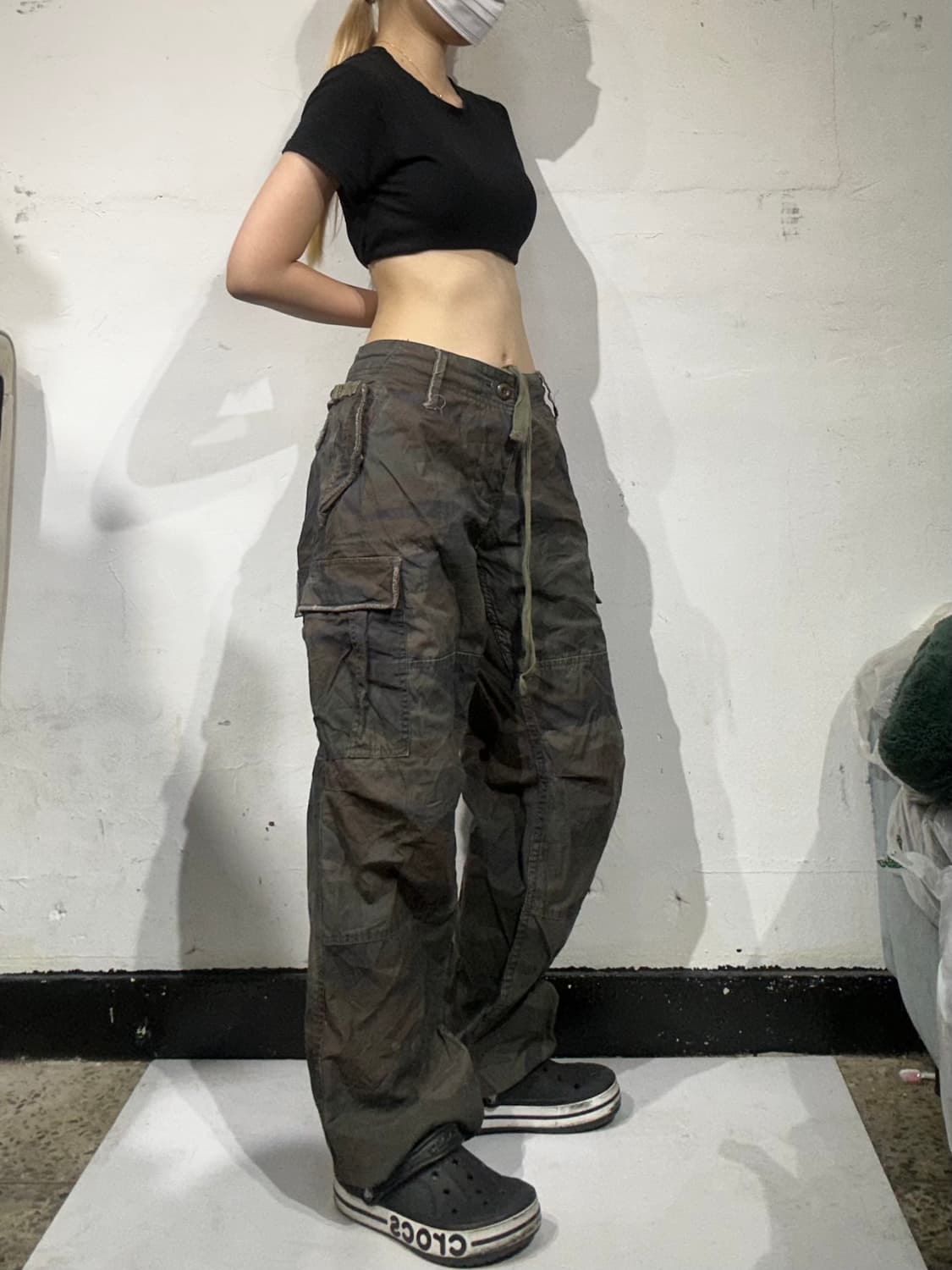 일본 빈티지 밀리터리 카모 카키 와이드 카고 팬츠 33 상품이미지1