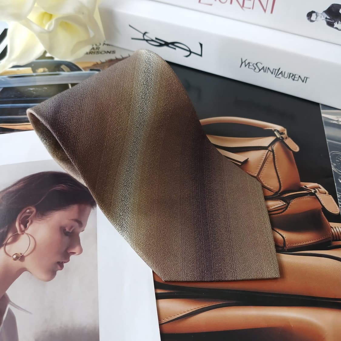 입생로랑 실크 골드브라운 그라데이션 넥타이 9.5cm A+등급A18814 상품이미지2