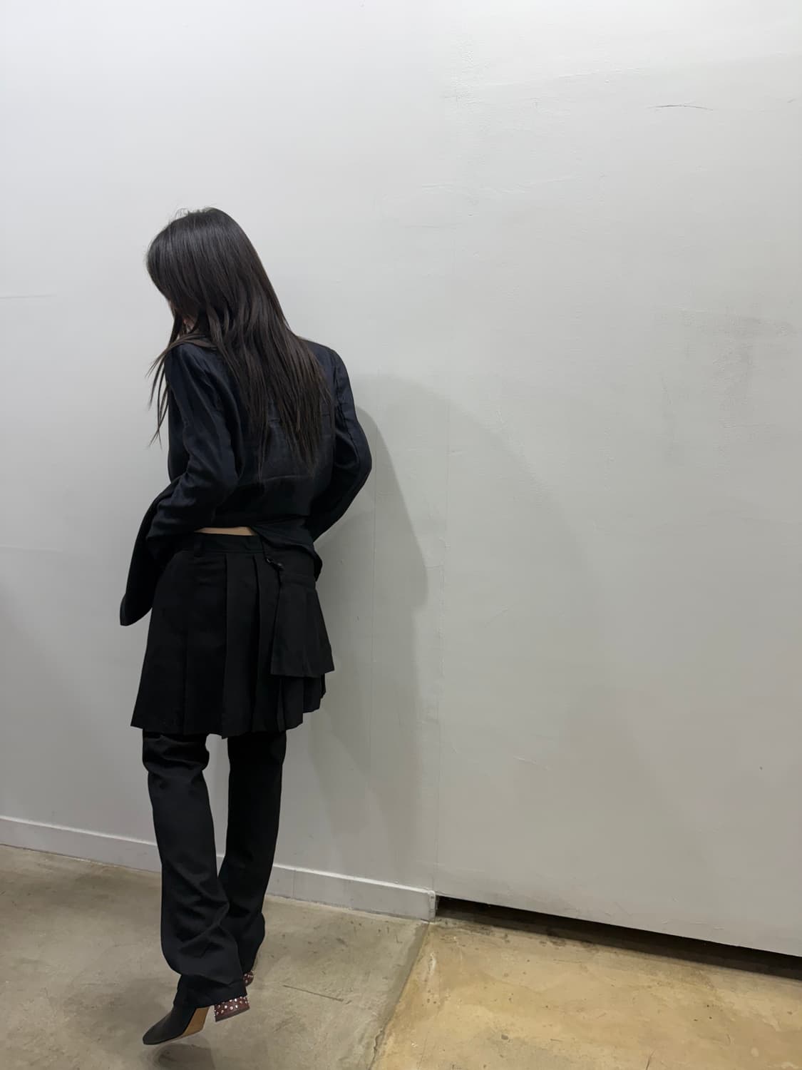 블랙피스나우 스커트 레이어드 디테일 부츠컷 팬츠 상품이미지8