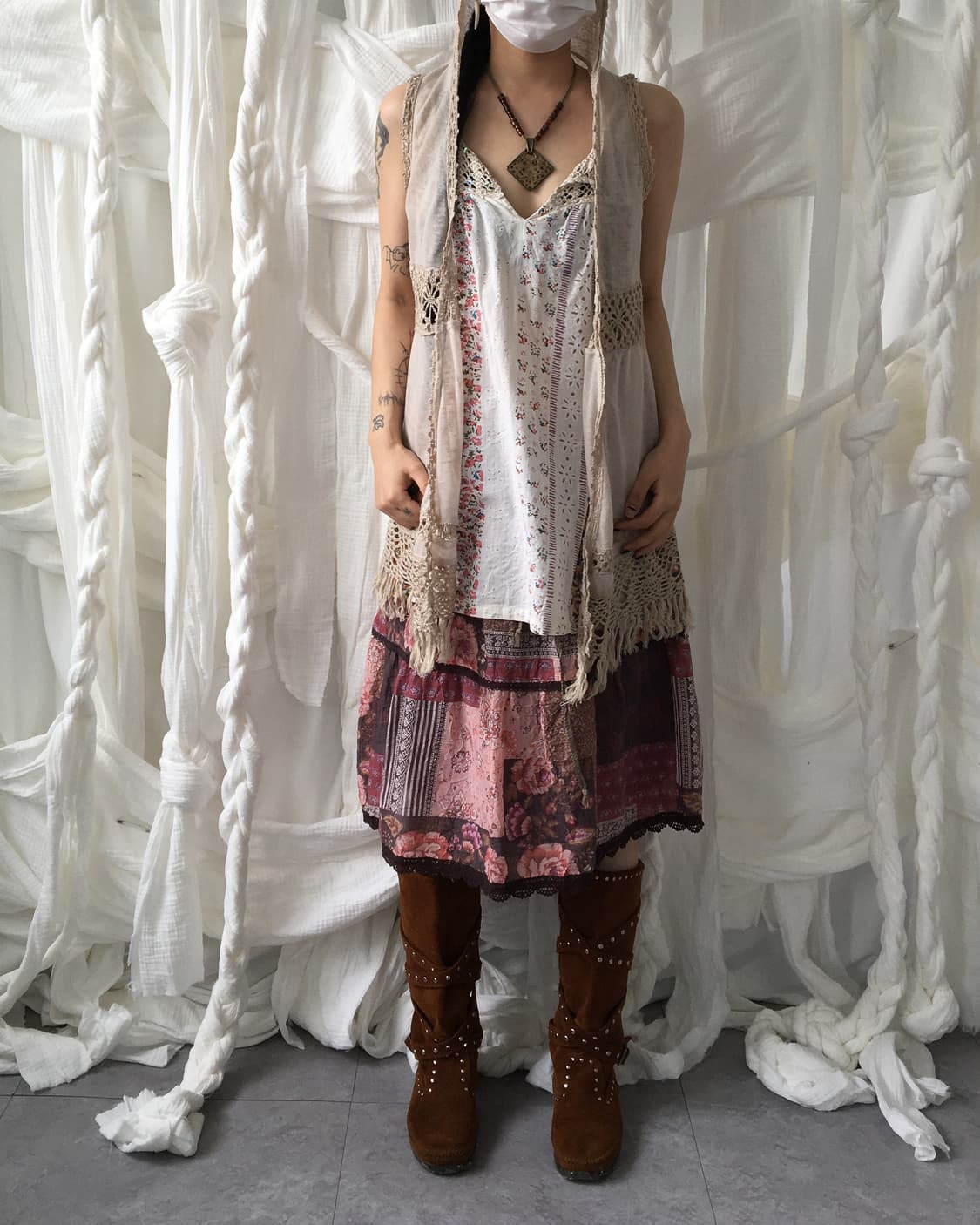 Fringe crochet layer hood open vest 상품이미지9