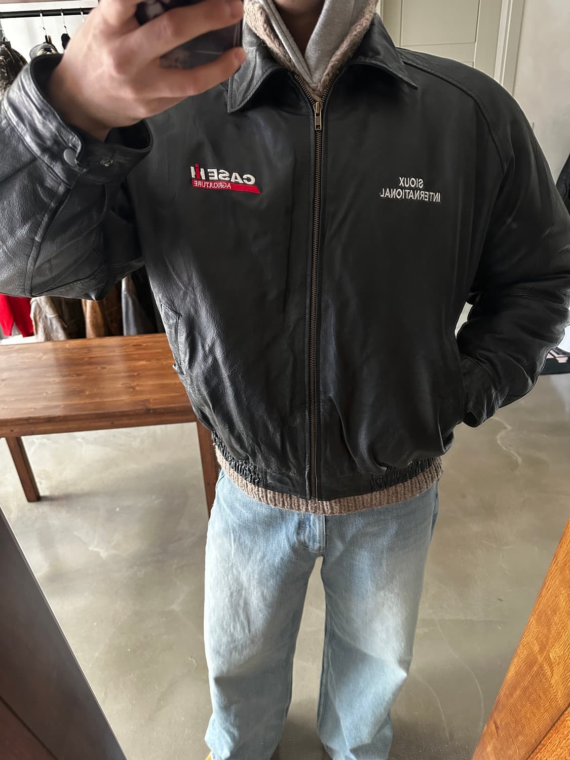 워크웨어 로고 레더 바시티 자켓  상품이미지6