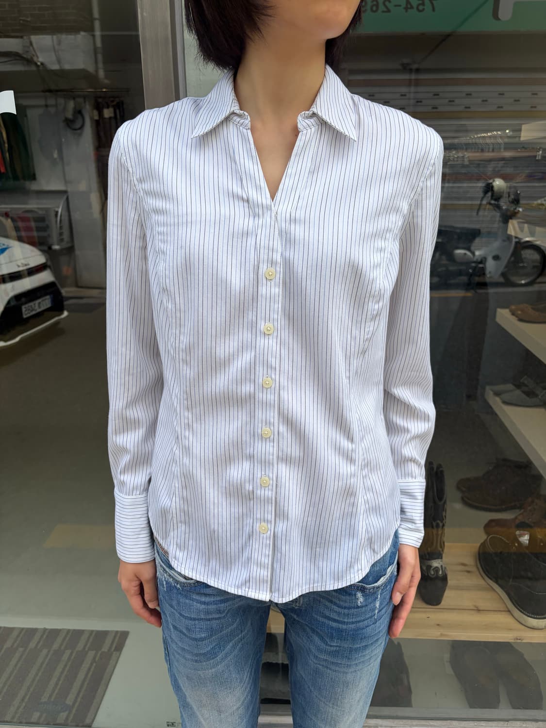 Calvin Klein 오픈카라 스트라이프 셔츠 S 상품이미지1