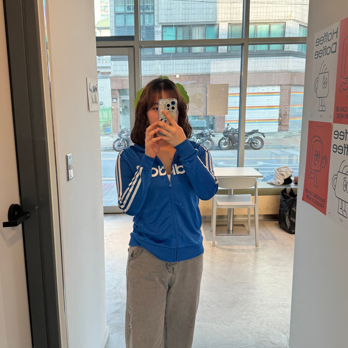 2+1) 아디다스 트랙탑 샌터로고 져지 L 착샷 상품이미지1