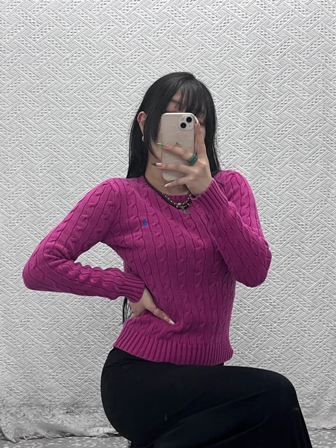 폴로 랄프로렌 빈티지 레트로 딥핑크 꽈배기 니트 S C08946 상품이미지1