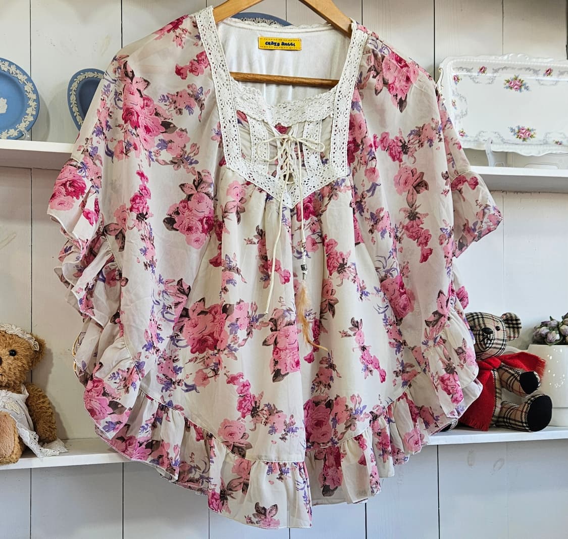 케이프 망또형 플라워 블라우스 상품이미지2