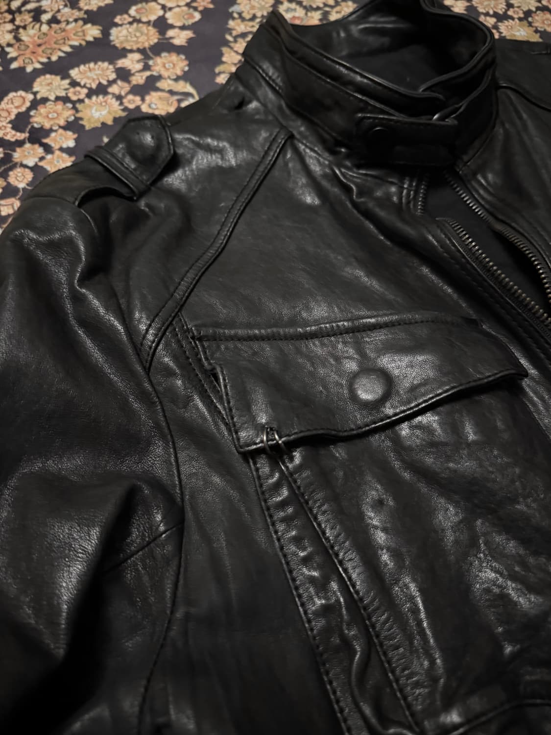 Back cross lamb skin leather jacket 상품이미지7