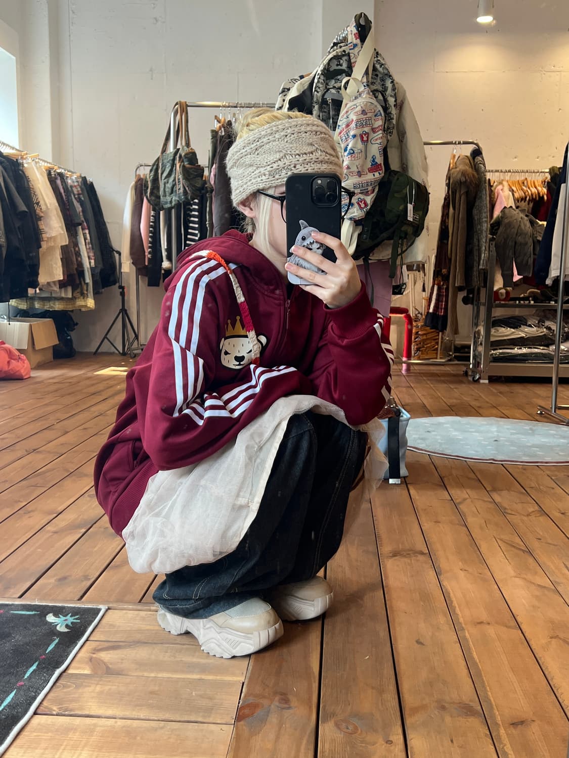 아디다스 버건디 베어 로고 후드 져지 상품이미지2