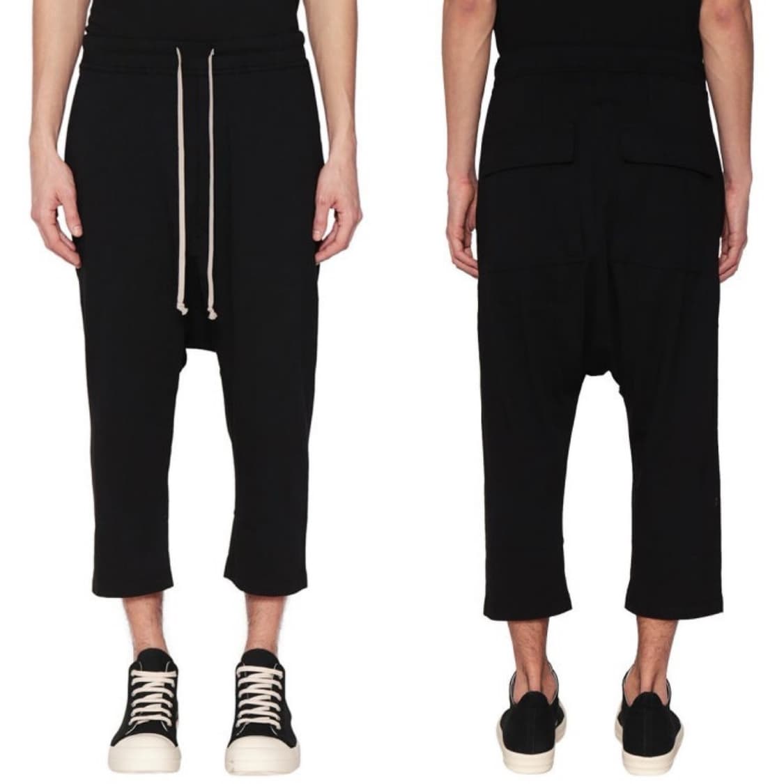 릭오웬스 18FW 다크쉐도우 드로우스트링 코튼 크롭 배기 팬츠 블랙 상품이미지1