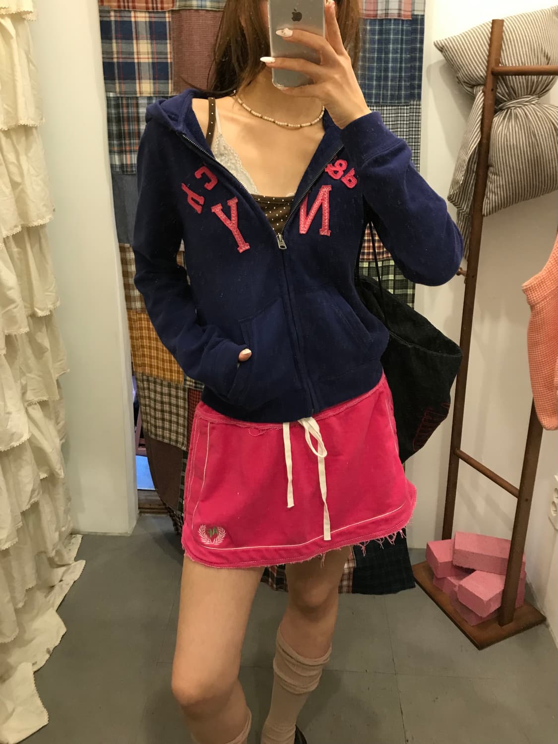 아베크롬비 네이비 핑크 로고 후드집업 상품이미지8