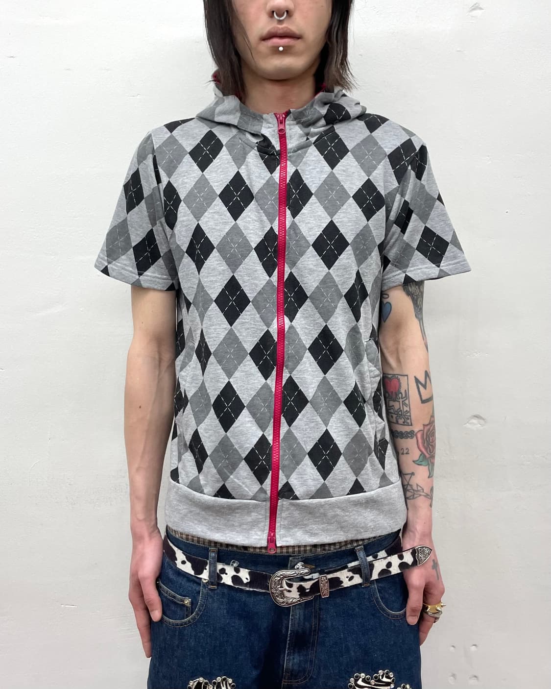 Argyle pink hoodie t-shirt  상품이미지1