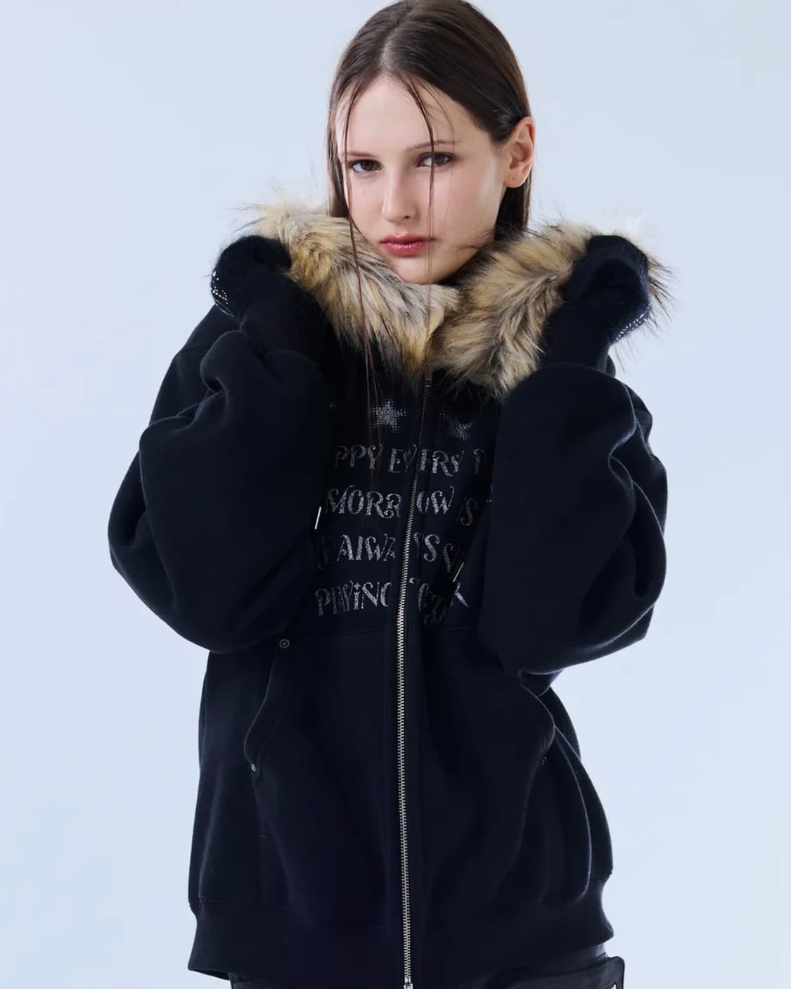 FS LETTER HOOD ZIPUP(BLACK) 상품이미지1