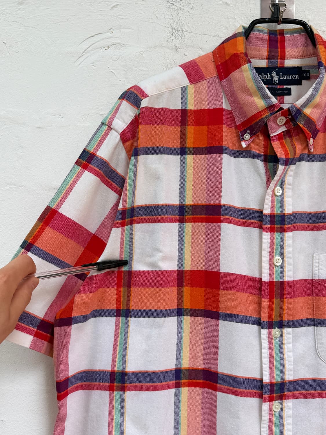 Ralph Lauren 마드라스 체크 반팔 버튼다운 셔츠 L 상품이미지4