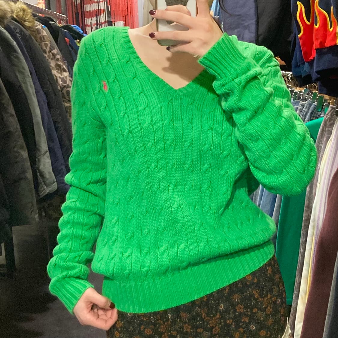 [IM] 폴로 랄프로렌 그린 브이넥 케이블 니트 상품이미지1