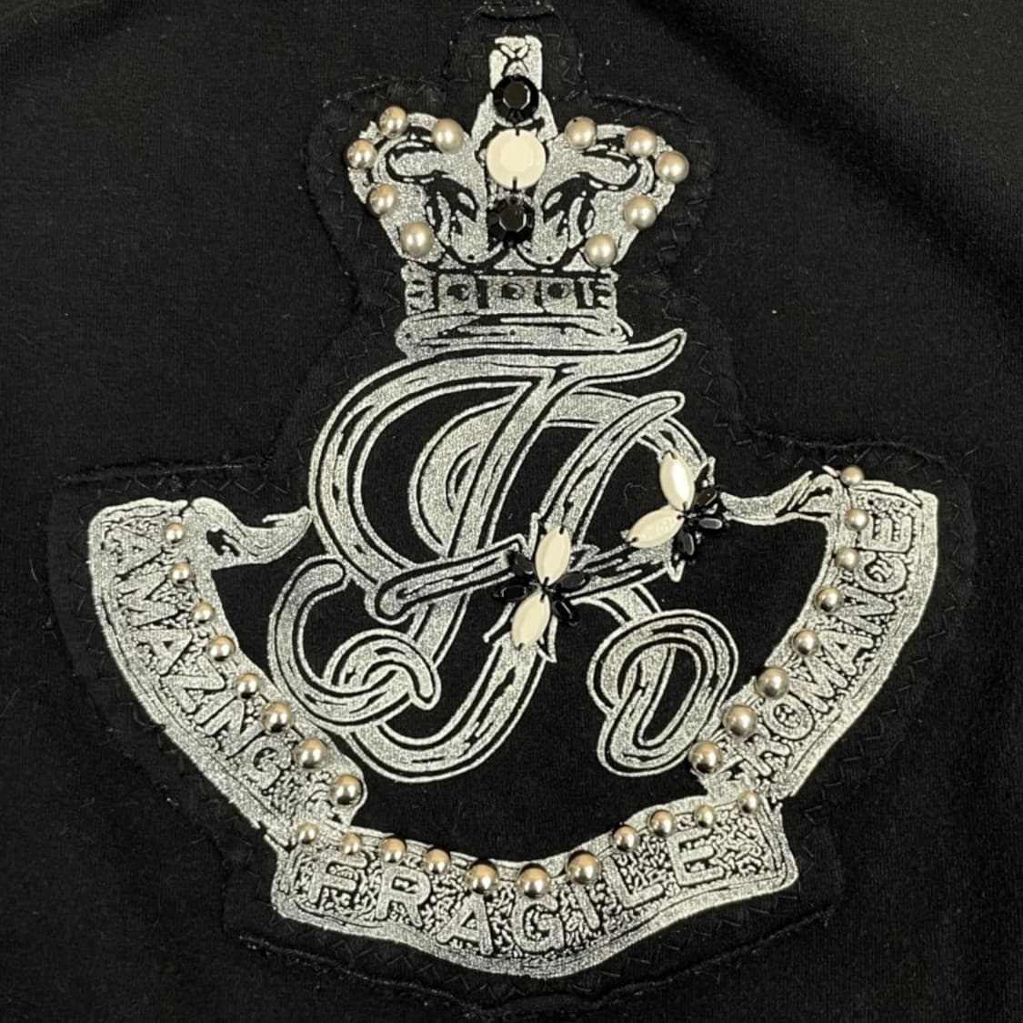 Fragile 블랙 y2k 크라운 비즈 장식 반팔 티셔츠 38 상품이미지4