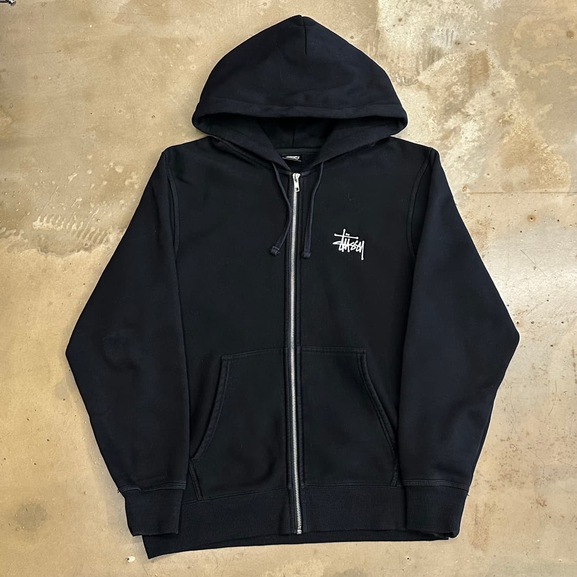 M 스투시 빅로고 블랙 기모 후드 집업 상품이미지2