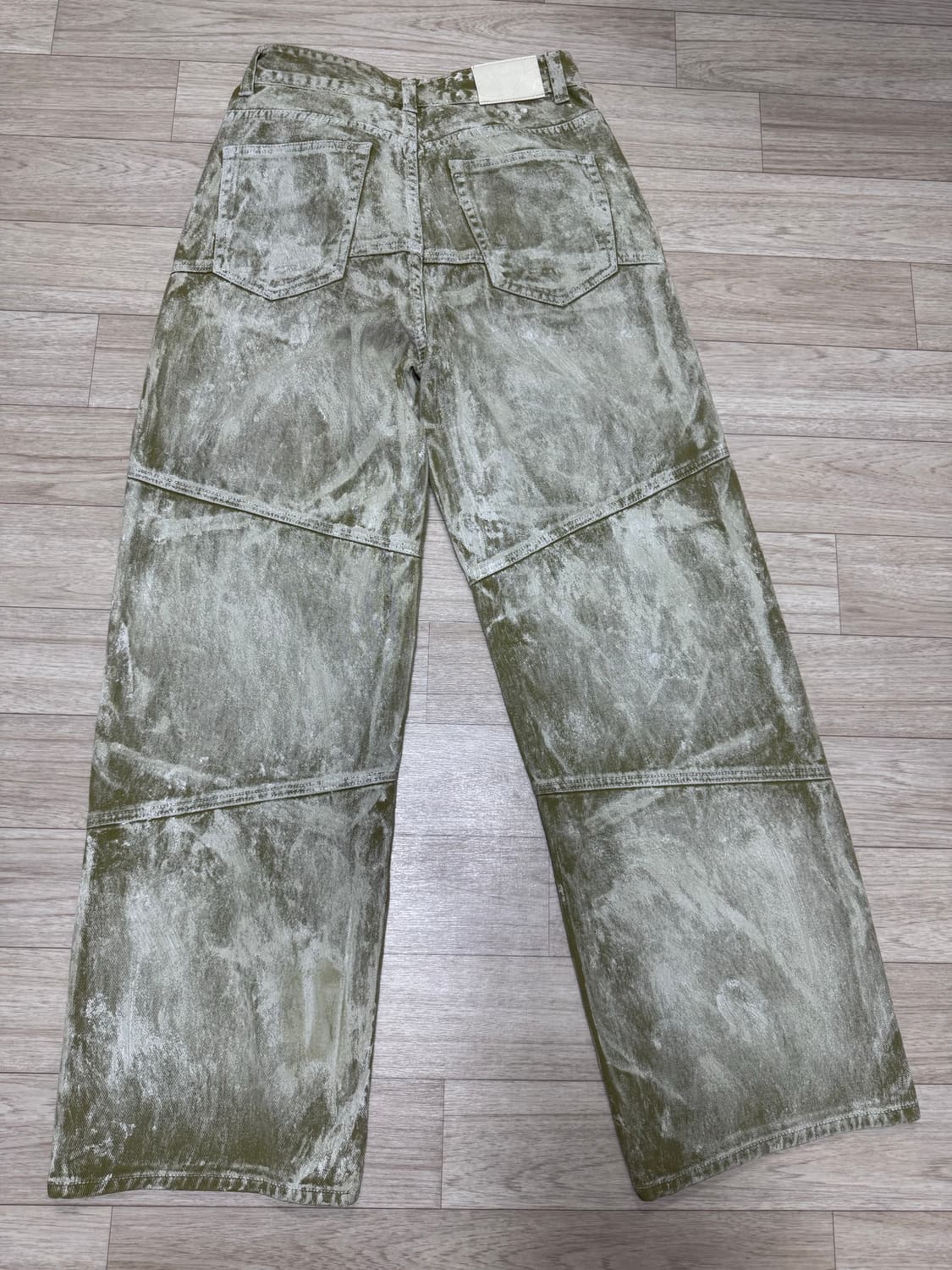 애드오프 페인팅 진 팬츠 데님 와이드팬츠 카키색상 상품이미지2