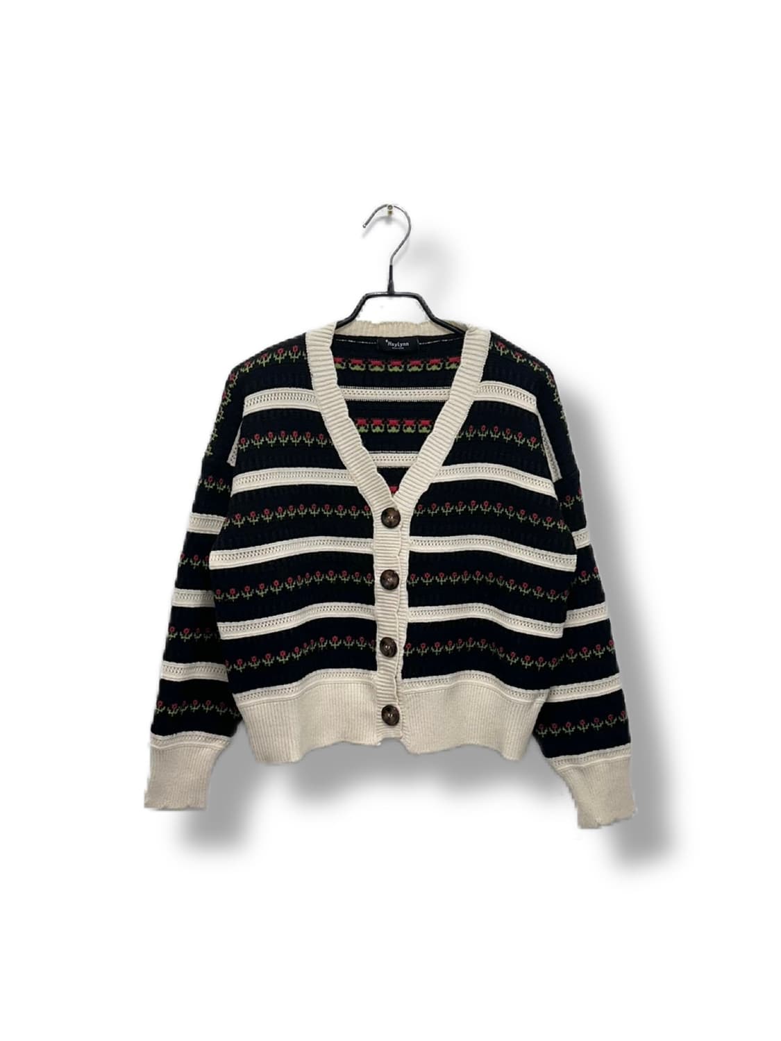 빈티지 패턴 크롭 니트 가디건 상품이미지1