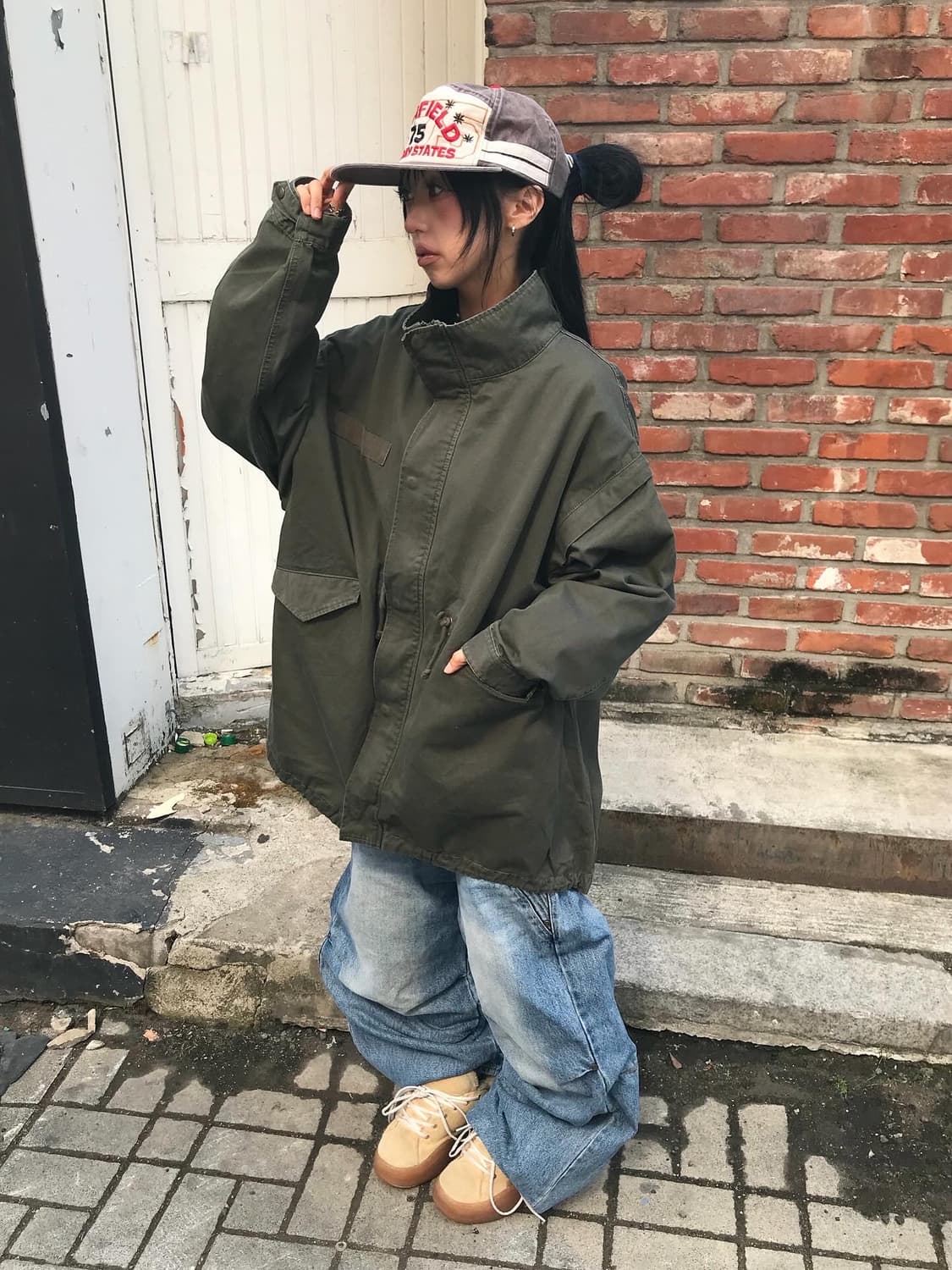 Military High Neck Khaki Jacket 상품이미지2